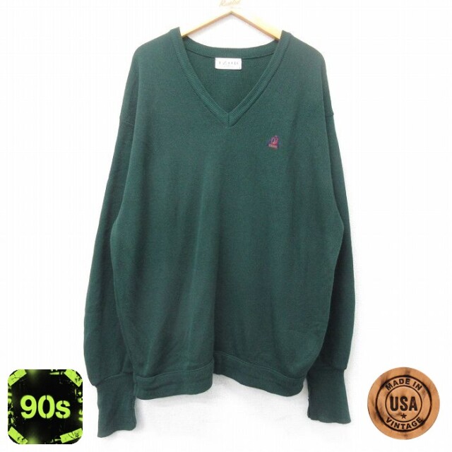 IZOD 90s 長袖セーター ワンポイントロゴ グリーン XL | 古着