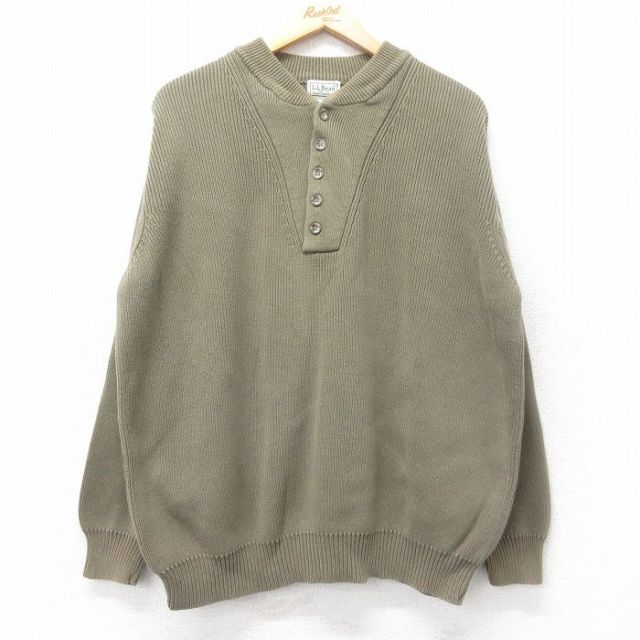 XL★古着 エルエルビーン LLBEAN 長袖 セーター メンズ 00年代 00s 大きいサイズ ヘンリーネック 緑系 グリーン 25oct28 中古 ニット トップス