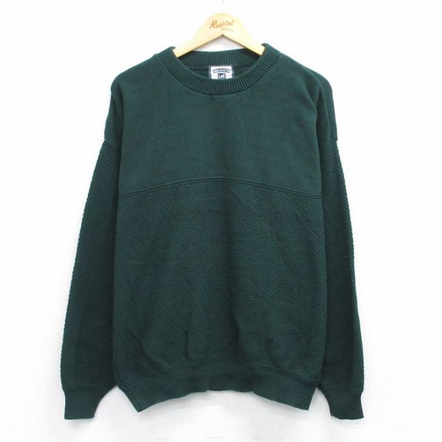 XL★古着 リー Lee 長袖 セーター メンズ 90年代 90s コットン クルーネック USA製 緑 グリーン 25oct27 中古 ニット トップス