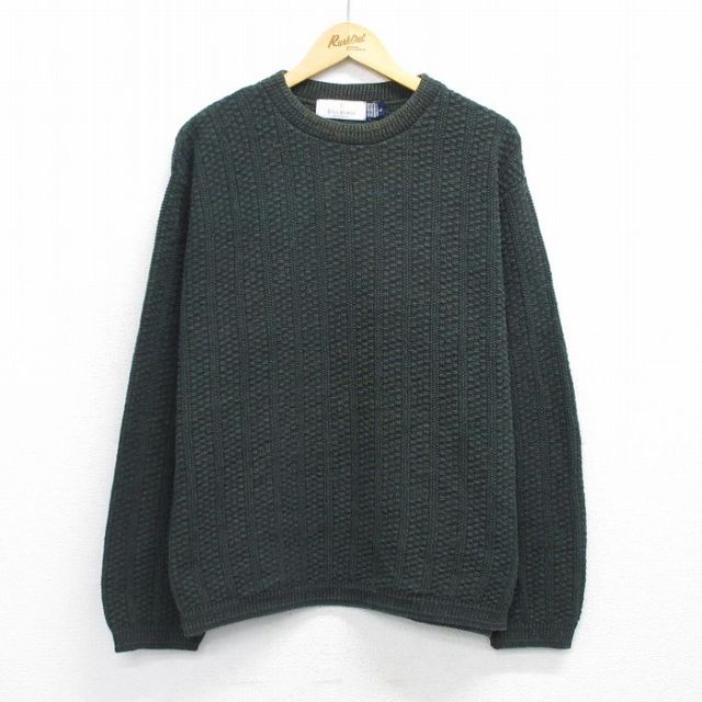 XL★古着 長袖 セーター メンズ 90年代 90s クルーネック USA製 濃緑 グリーン 25oct27 中古 ニット トップス