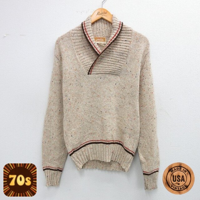 【50%OFF】ジャンセン 70s 長袖セーター ショールカラー カーキ S | 古着