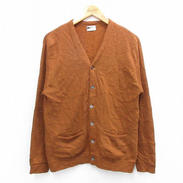 M★古着 長袖 ビンテージ ニット カーディガン メンズ 70年代 70s ウール USA製 茶 ブラウン 25oct29 中古 トップス