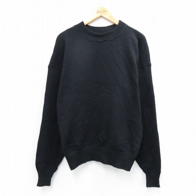 XL★古着 長袖 セーター メンズ 90年代 90s ミリタリー ウール クルーネック USA製 黒 ブラック 25oct29 中古 ニット トップス