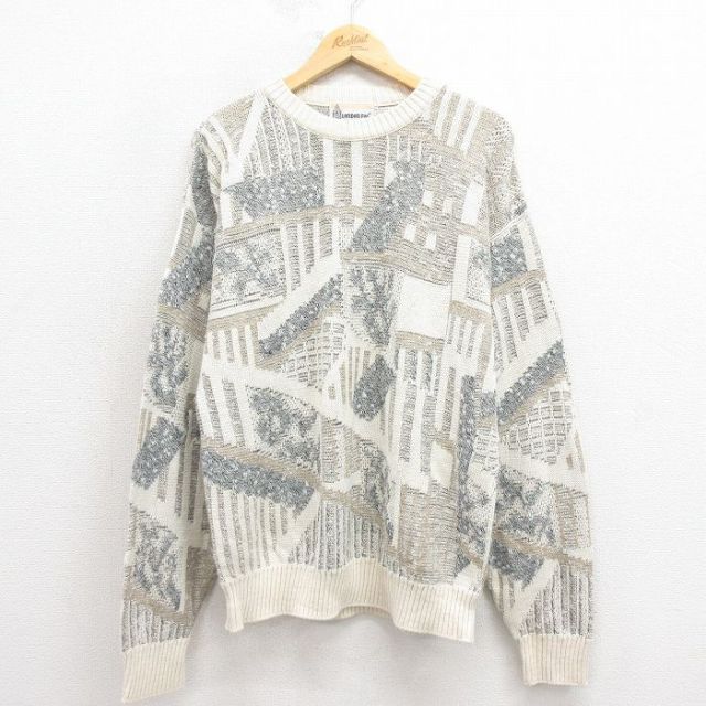 【50%OFF】ロンドンフォグ 90s 長袖セーター 総柄 生成り ベージュ L | 古着