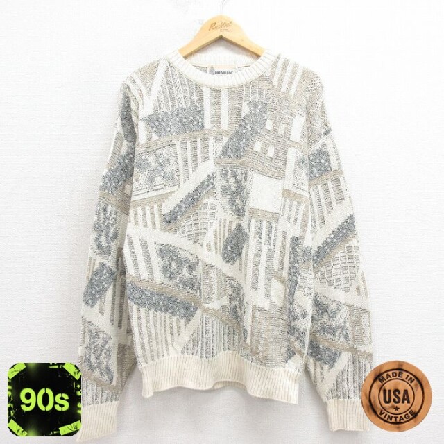 ロンドンフォグ 90s 長袖セーター 総柄 生成り ベージュ L | 古着