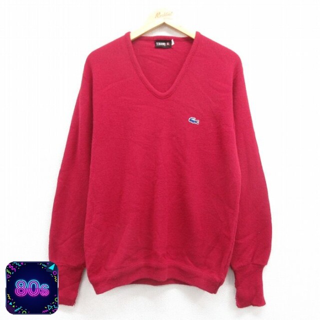 IZOD 80s 長袖セーター ワンポイントロゴ バーガンディ M | 古着