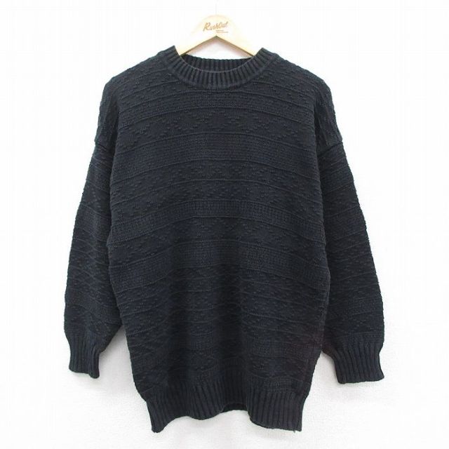 M★古着 長袖 セーター メンズ 90年代 90s クルーネック 黒 ブラック 25oct30 中古 ニット トップス