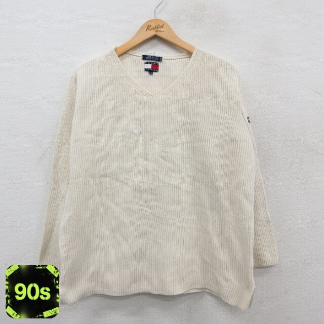 トミーヒルフィガー 90s 長袖セーター ニット 生成り ベージュ L | 古着