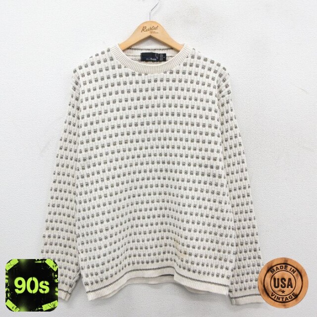 【50%OFF】90s 長袖セーター 手織り ホワイト L | 古着