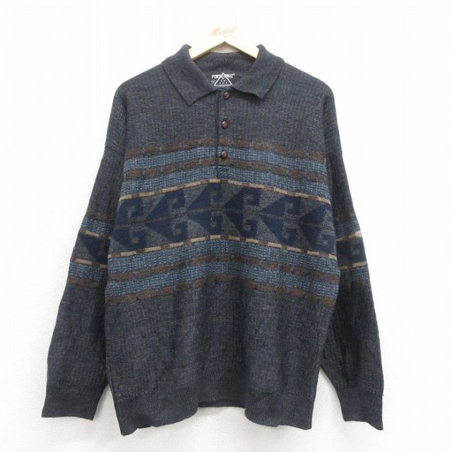 L★古着 長袖 セーター メンズ 90年代 90s 襟付き カナダ製 濃グレー他 25nov01 中古 ニット トップス