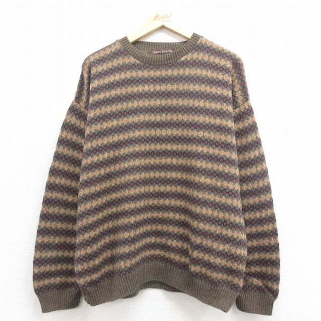 【20%OFF】L★古着 リバティ 長袖 セーター メンズ 00年代 00s クルーネック USA製 茶他 ブラウン 25nov01 中古 ニット トップス