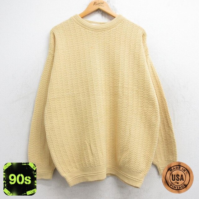 【50%OFF】90s 長袖セーター 手織り イエロー L | 古着