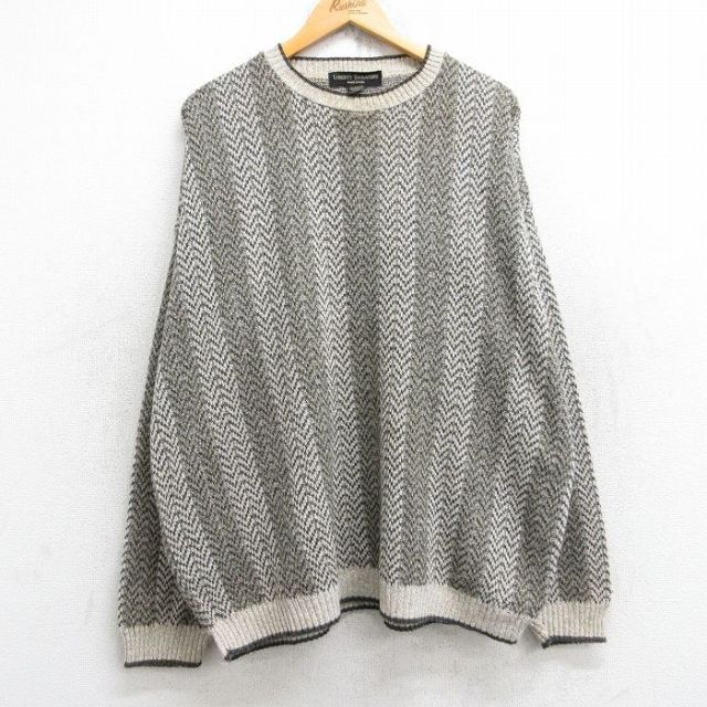 XL★古着 長袖 セーター メンズ 90年代 90s 大きいサイズ クルーネック USA製 ベージュ他 カーキ 25nov04 中古 ニット トップス