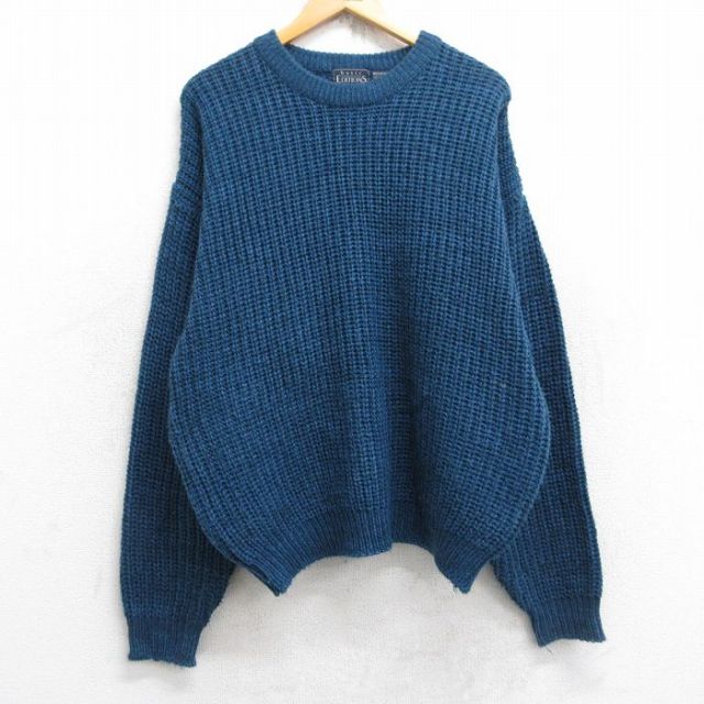 L★古着 ベーシックエディションズ 長袖 セーター メンズ 90年代 90s 無地 アクリル クルーネック 紺系 ネイビー 【spe】 25nov04 中古 ニット トップス