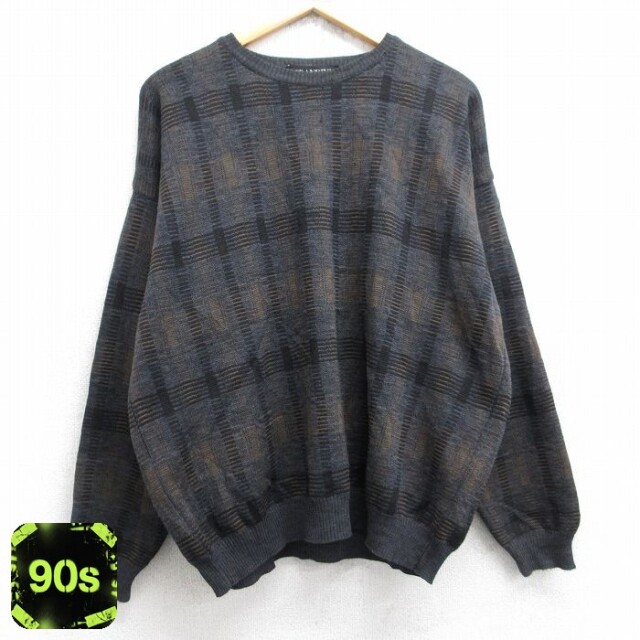90s 長袖セーター 総柄 グレー L | 古着