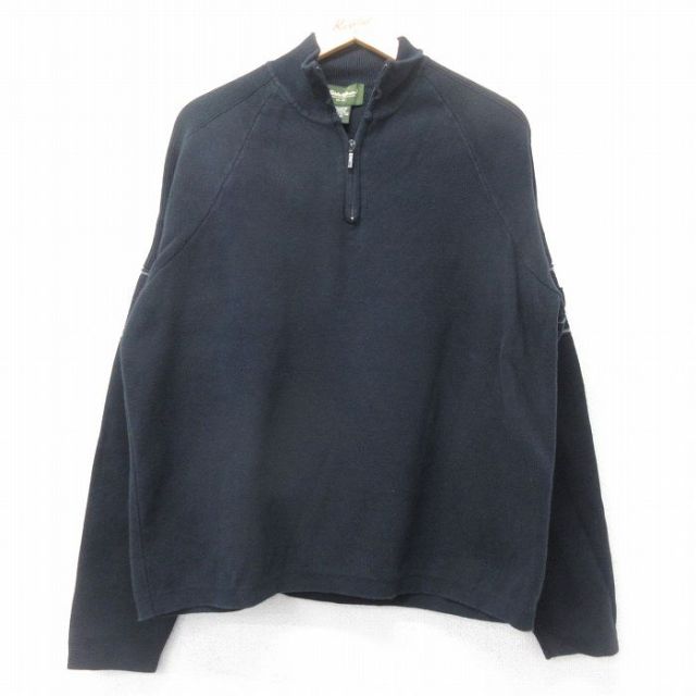 【20%OFF】L★古着 エディーバウアー 長袖 ハーフジップ セーター メンズ ラグラン コットン 黒 ブラック 25nov05 中古 ニット トップス