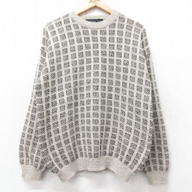 【50%OFF】90s 長袖セーター チェック カーキ L | 古着