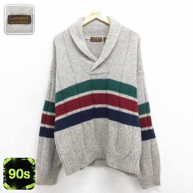 【50%OFF】エディーバウアー 90s 長袖セーター ショールカラー グレー XL | 古着