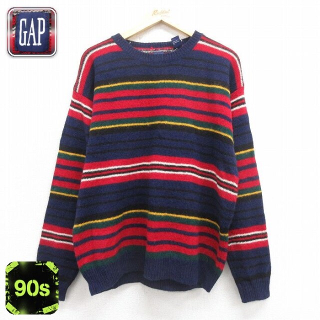 【50%OFF】ギャップ 90s 長袖セーター ボーダー ネイビー L | 古着