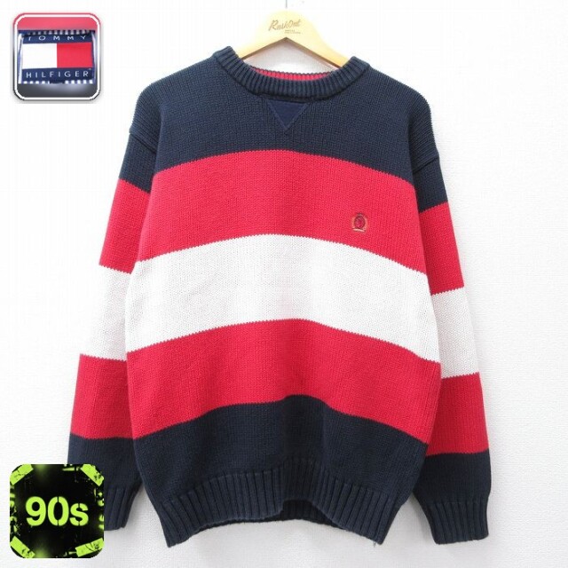 トミーヒルフィガー 90s 長袖セーター ワンポイントロゴ レッド L | 古着
