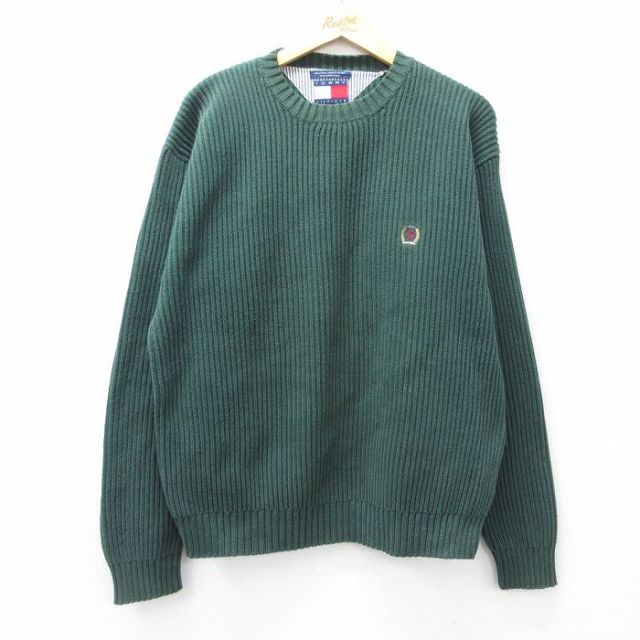トミーヒルフィガー 90s 長袖セーター ワンポイントロゴ グリーン XL | 古着