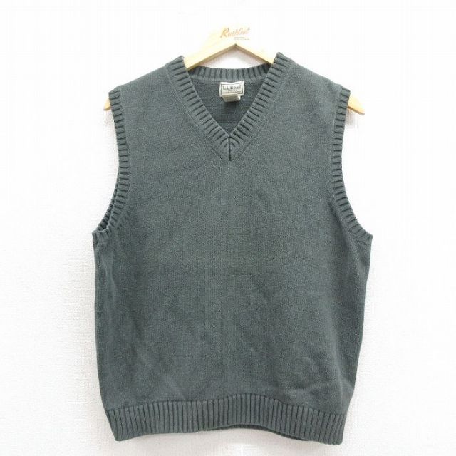 M★古着 エルエルビーン ニット ベスト メンズ 00年代 00s コットン Vネック 緑 25nov12