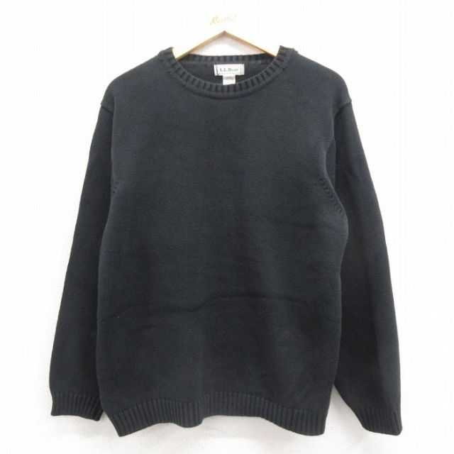 XL★古着 エルエルビーン 長袖 セーター メンズ 90年代 90s 無地 コットン クルーネック スコットランド製 黒 25nov12