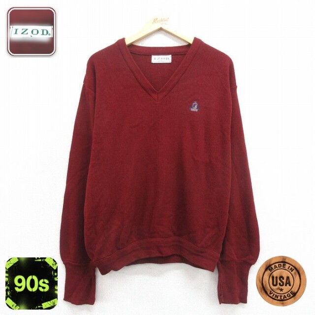 IZOD 90s 長袖セーター ワンポイントロゴ バーガンディ L | 古着