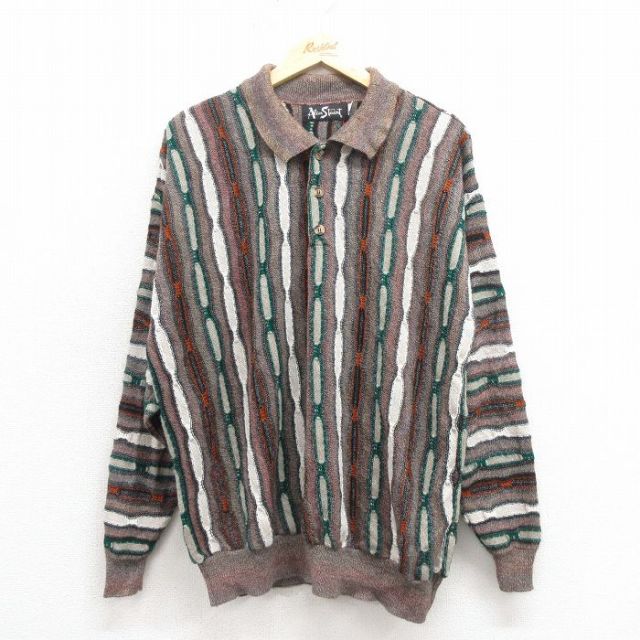 XL★古着 長袖 セーター メンズ 90年代 90s 襟付き USA製 グレー他 25nov12