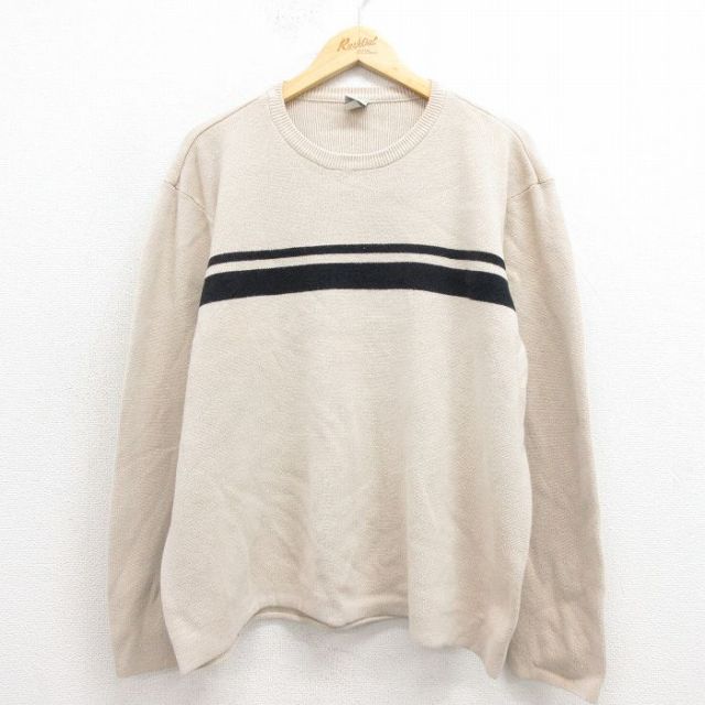 L★古着 オールドネイビー OLD NAVY 長袖 セーター メンズ 00年代 00s クルーネック 薄ベージュ 25nov12