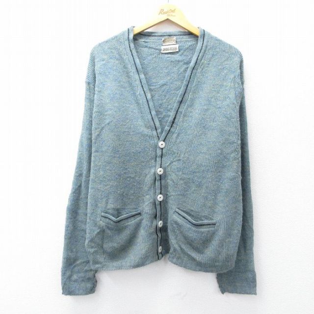 【50%OFF】70s 長袖カーディガン ネイビー L | 古着
