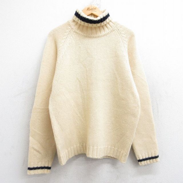 M★古着 エルエルビーン 長袖 セーター メンズ 90年代 90s 無地 ラグラン ウール タートルネック ハイネック 生成り 25nov13