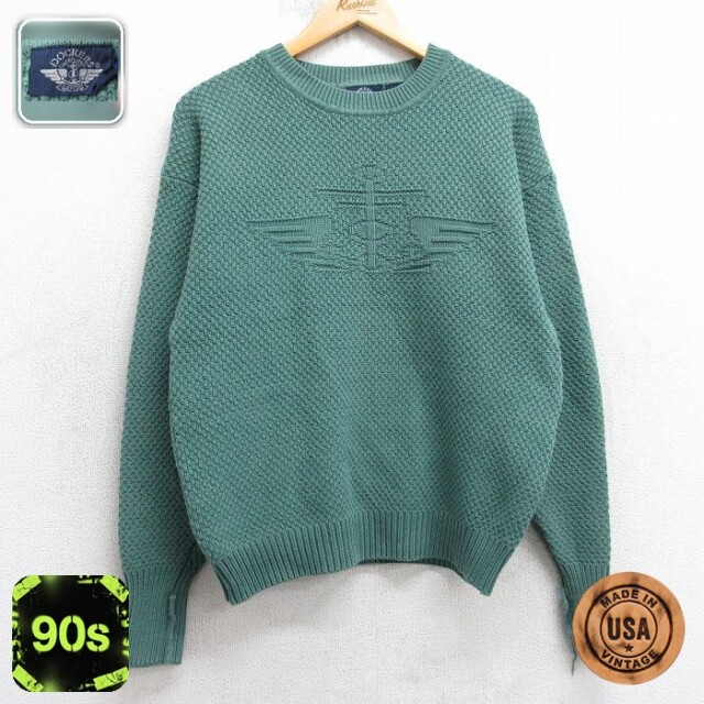 【50%OFF】ドッカーズ 90s 長袖セーター ビッグロゴ グリーン M | 古着