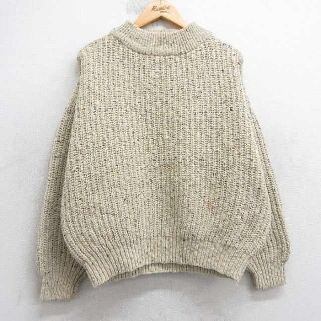 XL★古着 バナナリパブリック 長袖 セーター メンズ 80年代 80s コットン モックネック ハイネック ベージュ他【spe】 25nov13