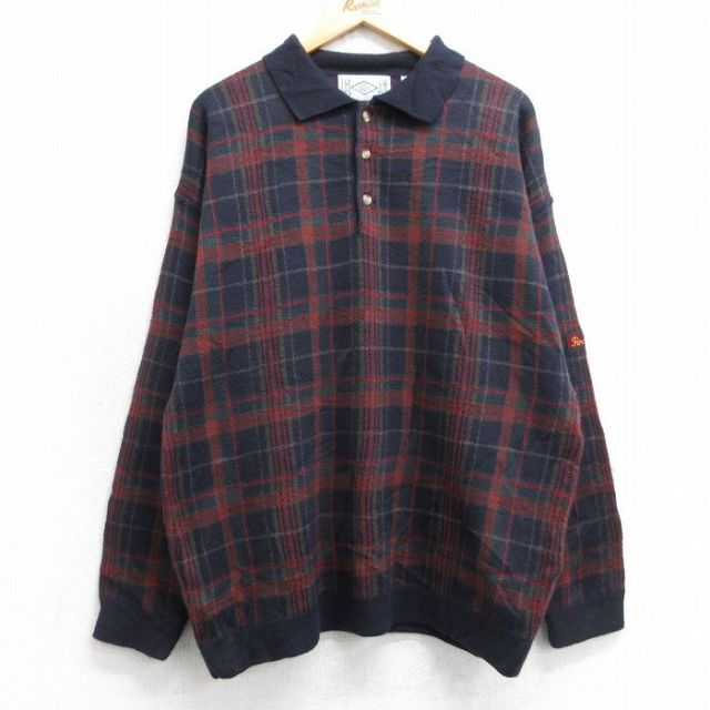 【50%OFF】90s 長袖セーター Firethorn ネイビーチェック L | 古着