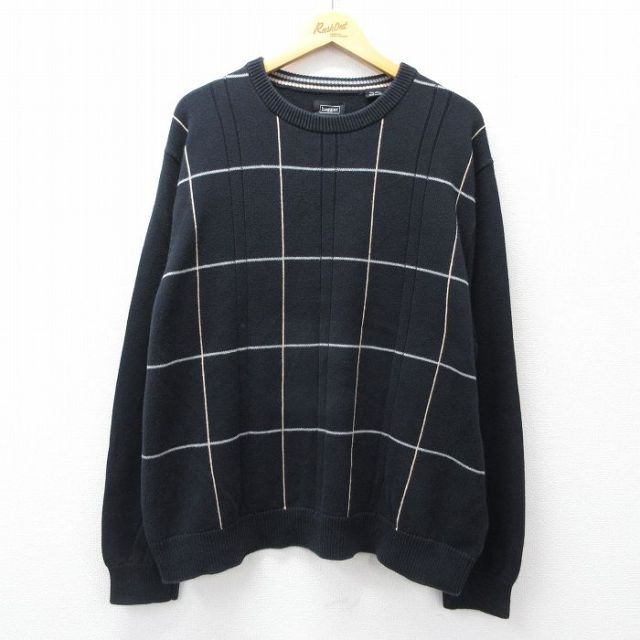 HAGGAR 長袖セーター チェック ブラック XL | 古着