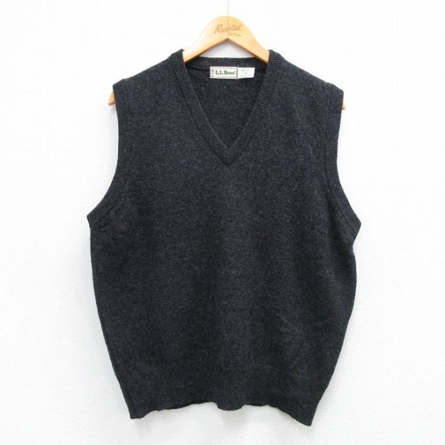 M★古着 エルエルビーン ニット ベスト メンズ 90年代 90s ラムウール Vネック スコットランド製 黒【spe】 25nov15