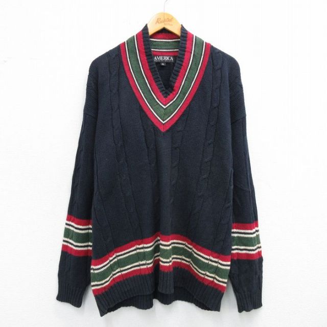 ペリーエリス 00s ケーブルチルデンセーター ネイビー XL | 古着