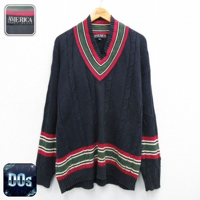 ペリーエリス 00s ケーブルチルデンセーター ネイビー XL | 古着