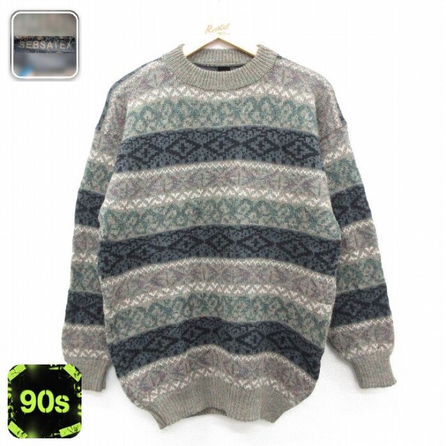 90s 長袖セーター フェアアイル グリーン M | 古着