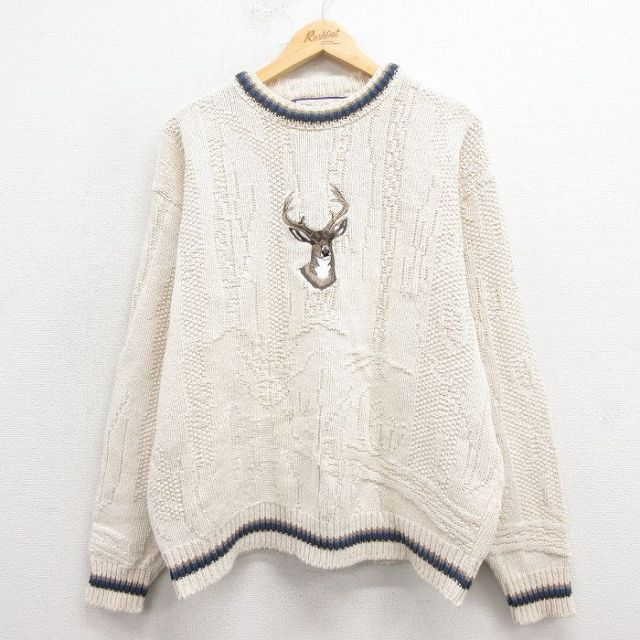 90s 長袖セーター シカ 生成り ベージュ XL | 古着