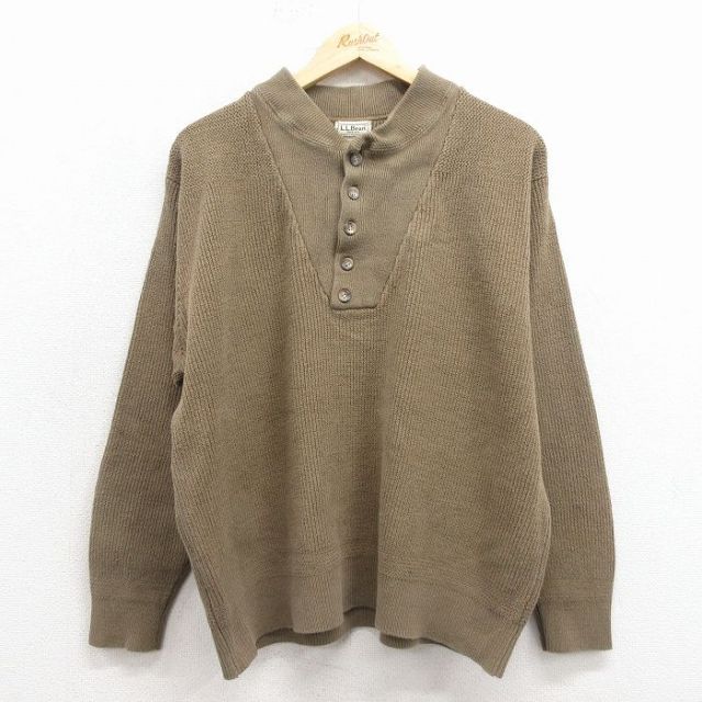【20%OFF】XL★古着 エルエルビーン 長袖 セーター メンズ 00年代 00s 無地 ヘンリーネック 緑 25nov17