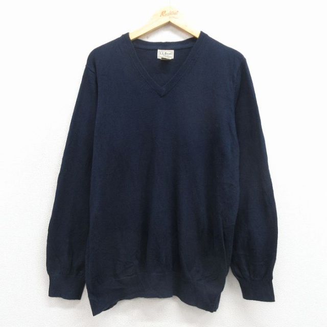 【20%OFF】L★古着 エルエルビーン 長袖 セーター メンズ 00年代 00s 無地 カシミア Vネック 紺 25nov17