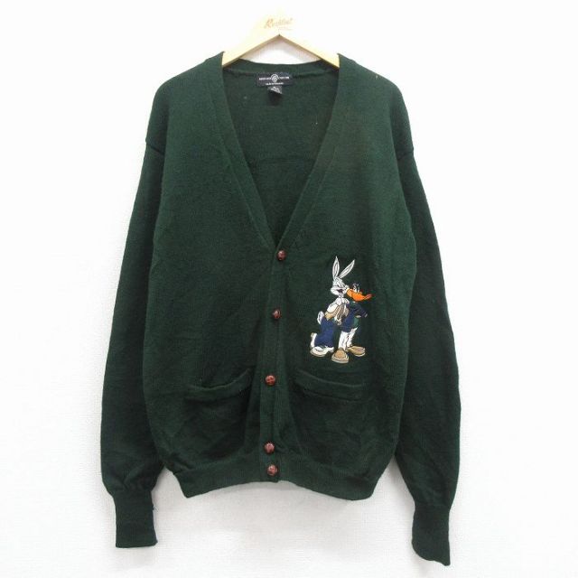 【50%OFF】ルーニーテューンズ 90s 長袖カーディガン バッグスバニー刺繍 グリーン L | 古着