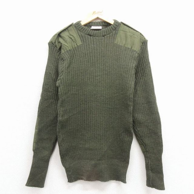 M★古着 長袖 コマンド セーター メンズ ヒジ当て ウール クルーネック 緑 25nov18