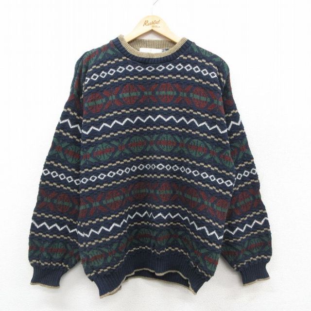 【50%OFF】90s 長袖セーター 手織り ネイビー L | 古着