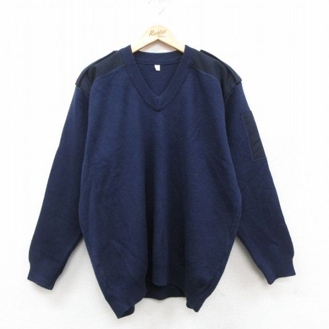 【50%OFF】ミリタリー 長袖セーター ヒジ当て ネイビー L | 古着