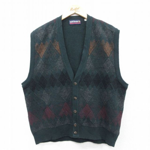 【50%OFF】80s アーガイルニットベスト グリーン L | 古着