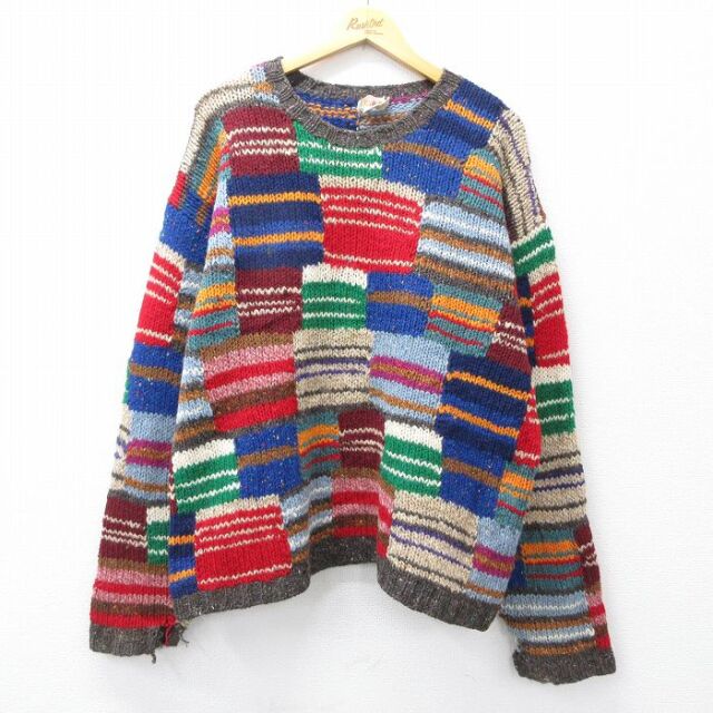 XL★古着 ジェイクルー 長袖 セーター メンズ 90年代 90s 大きいサイズ ウール クルーネック 茶他【spe】 25nov21