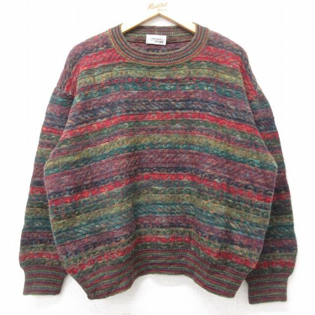 XL★古着 長袖 セーター メンズ 90年代 90s ウール モヘア クルーネック イタリア製 茶系他 25nov21
